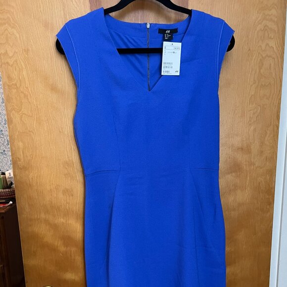NWT! Brilliant Royal Blue Capped Sleeve Dress // H&M Women's Size 10 - Picture 6 of 7